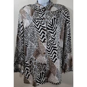 Tan Jay Gold Black White Multi Animal Print Button Up Top 16 Lightweight Soft